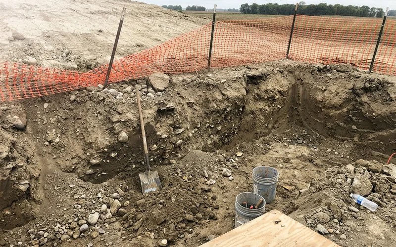 Excavated glacial till soil layer at an Iowa construction site foundation