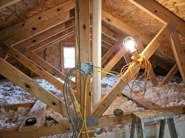 Attic junction box beside the radon vent pipe for a future fan