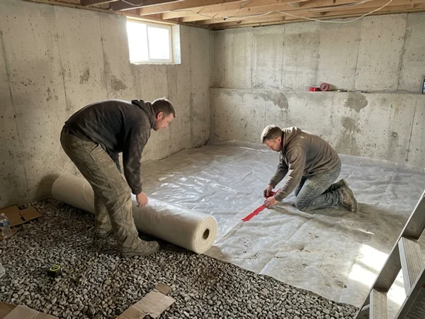 Polyethylene soil-gas retarder with taped seams over gravel